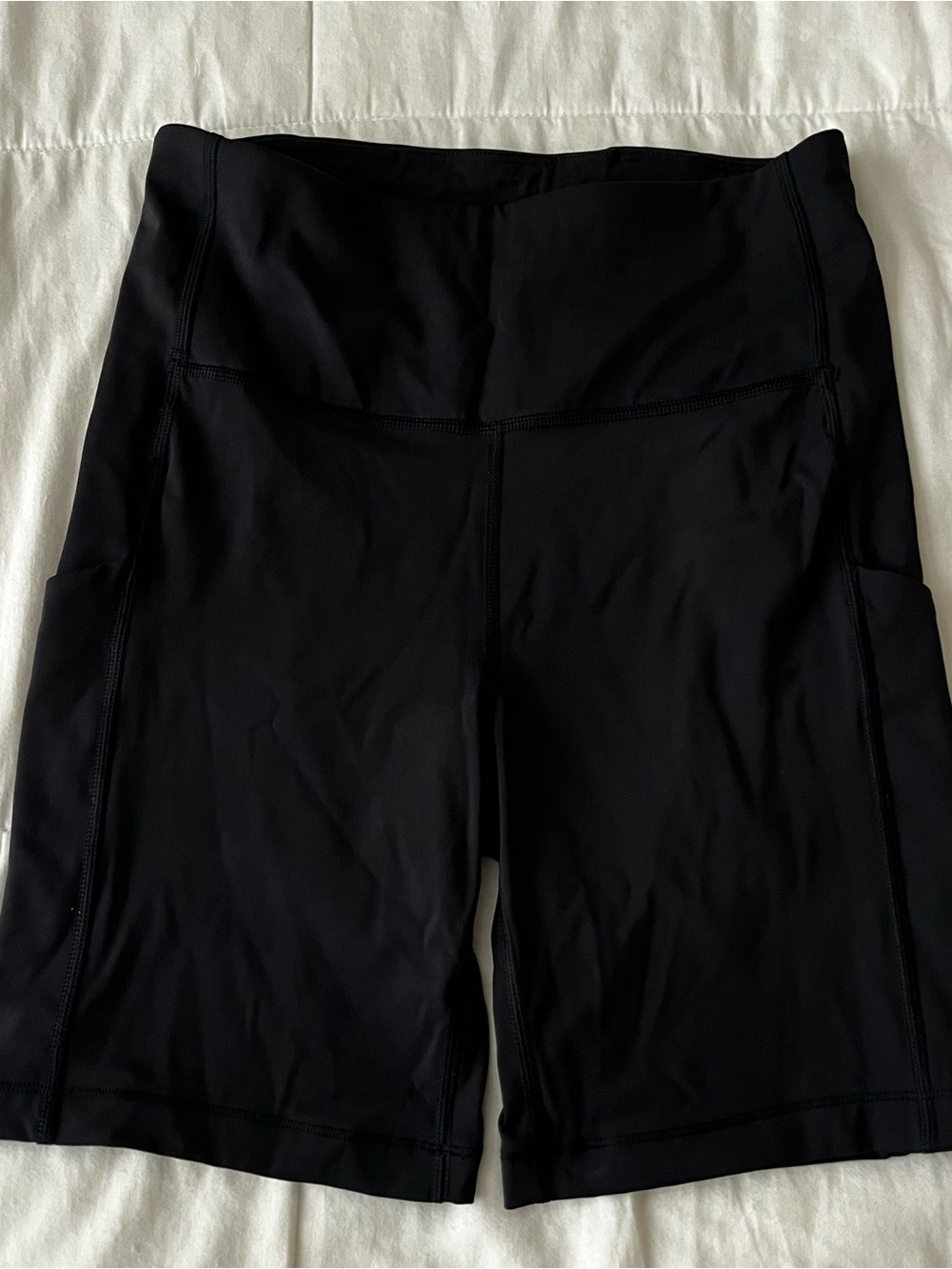 Athleta Black Mid-Rise Bike Shorts with Side Pockets
